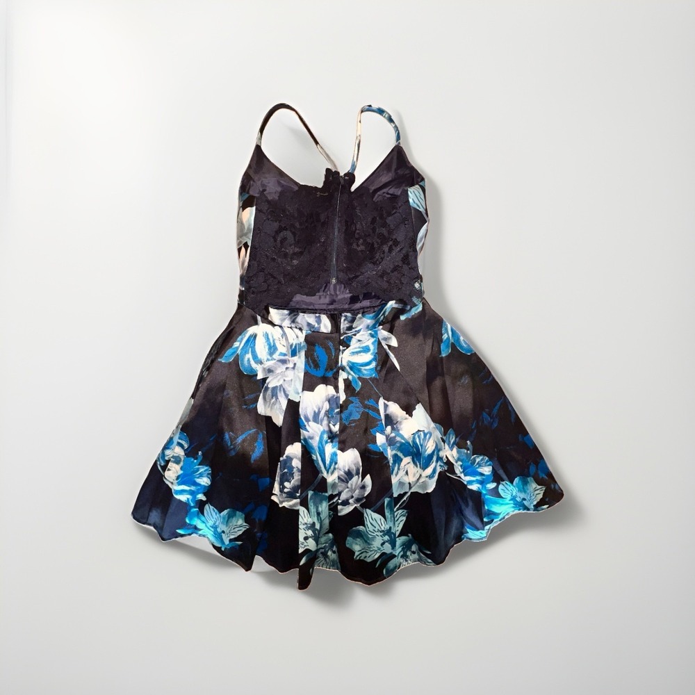 Windsor Satin Blue Floral Print Cocktail Party Dress Sz 5/6 - Picture 6 of 9